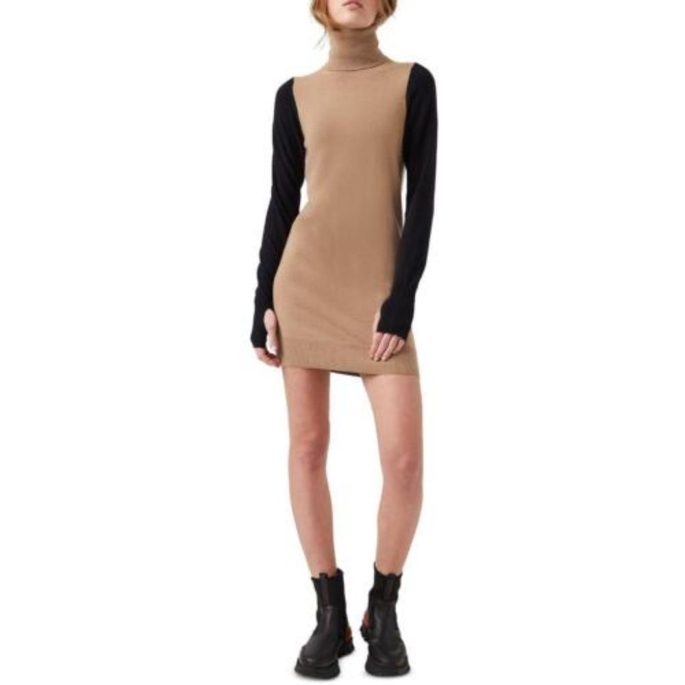 French Connection Womens Millia Tan Wool Blend Sweaterdress